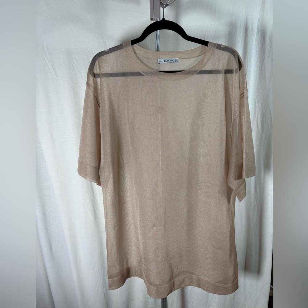 Zara Knit Sheer Beige T-Shirt